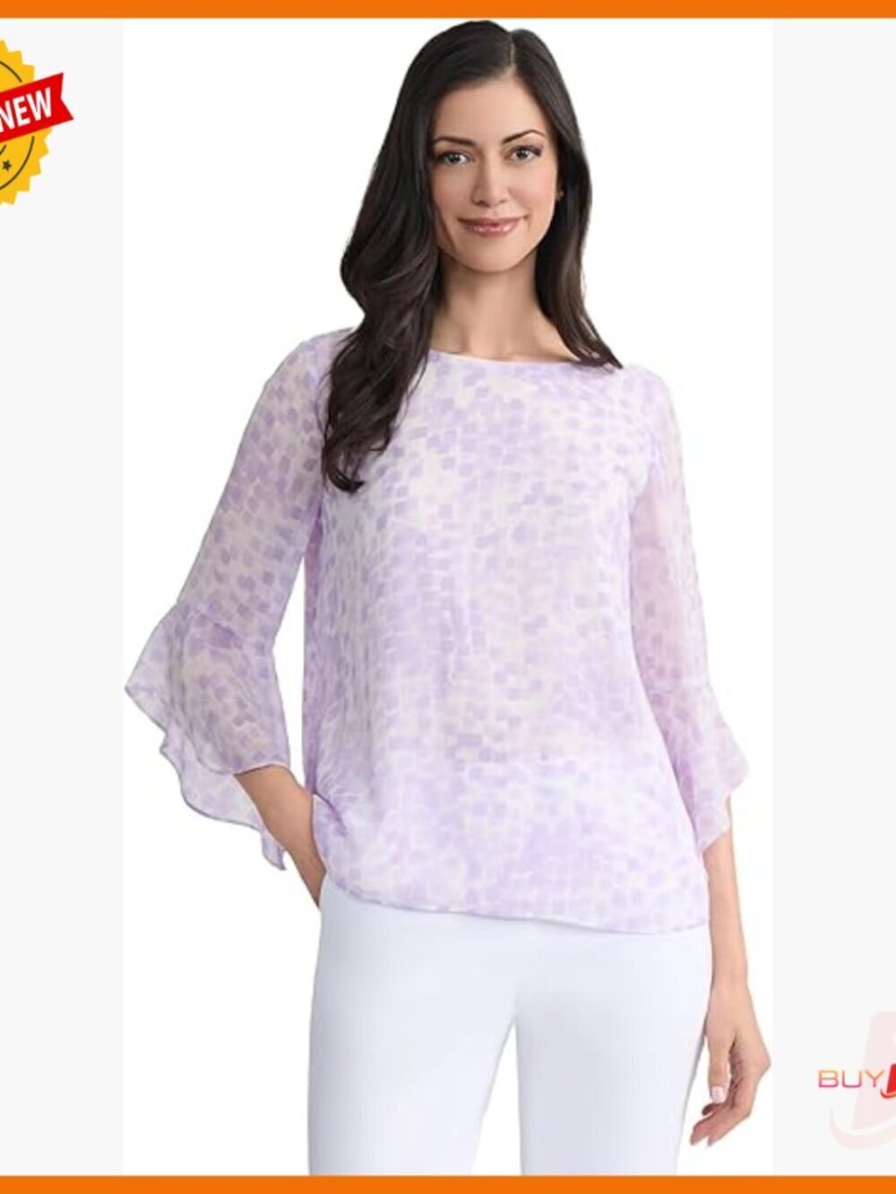 Plus-Size 3/4 Ruffle Sleeve Chiffon Top for Work & Everyday Wear